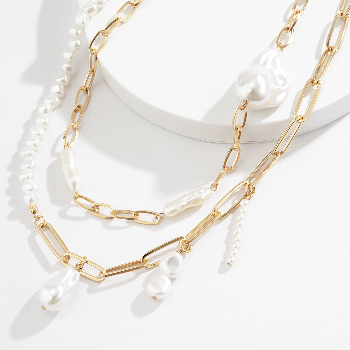 Baroque Shaped Pearl Irregular-chained Necklace