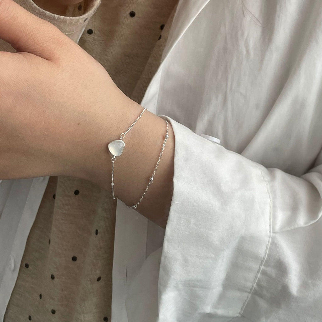 Double-layered White Chalcedony Heart Bracelet