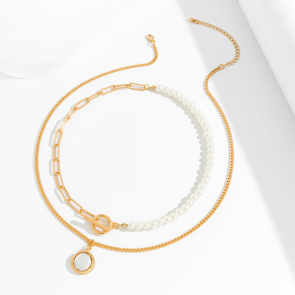 Baroque Stitching Woven Pearl Double Layer Necklace Retro