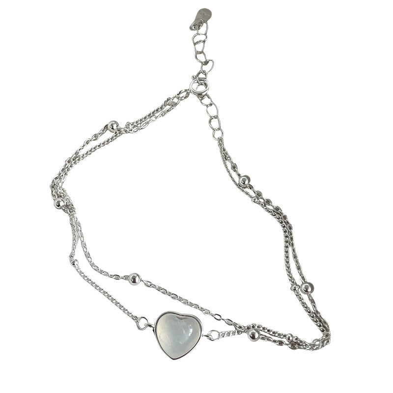 Double-layered White Chalcedony Heart Bracelet