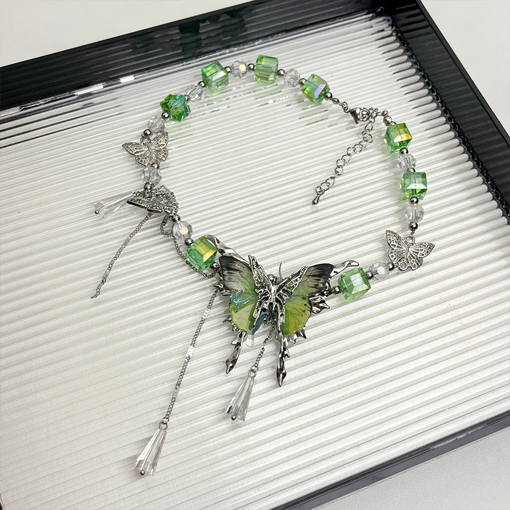 Chic Beaded Butterfly Necklace With Tassels For A Bold Glamorous Look