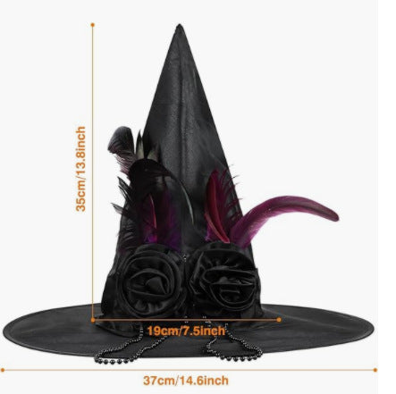 Tefal Rose Feather Halloween Ruffled Witch Hat