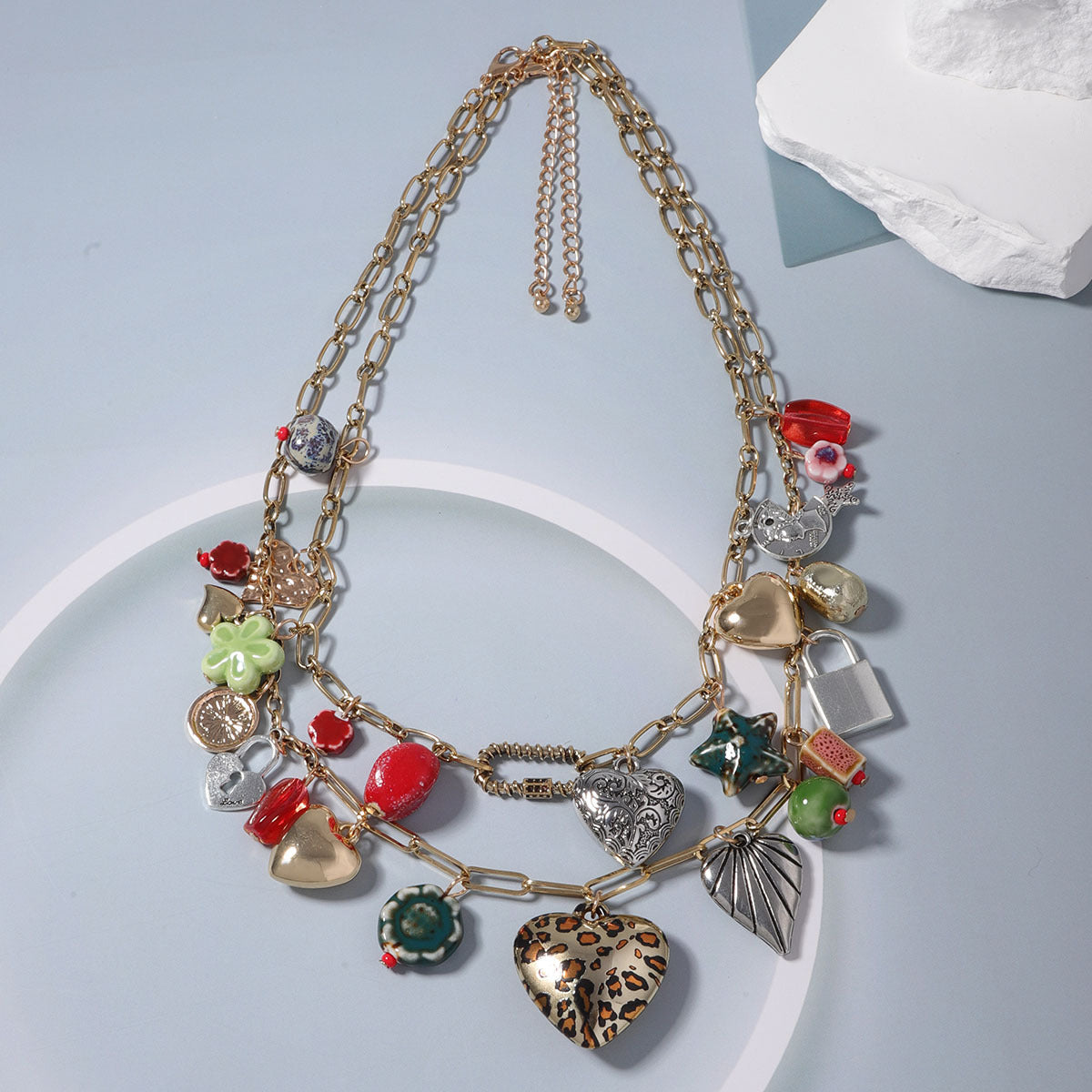 Trendy Retro Vacation Double Layer Twin Alloy Necklace