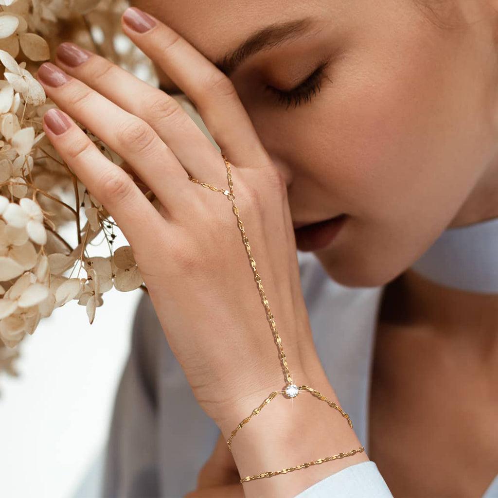 Unique Niche Lip Chain With Zircon Accents And A Double-layer Finger Chain