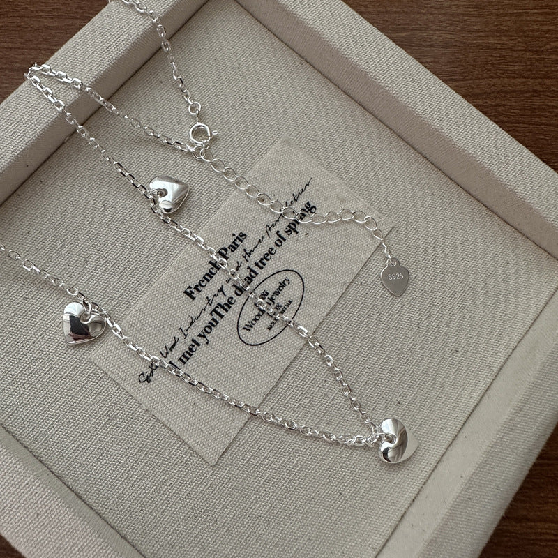 S925 Sterling Silver Textured Pleated Heart Bracelet