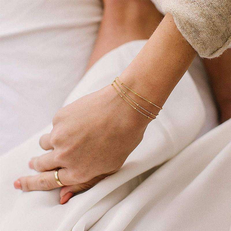 Dainty Gold Bracelets For Women, 14K Gold Filled Adjustable Layered Bracelet Cute Oval Chain  Bar Gold Bracelets For Women Jewelry