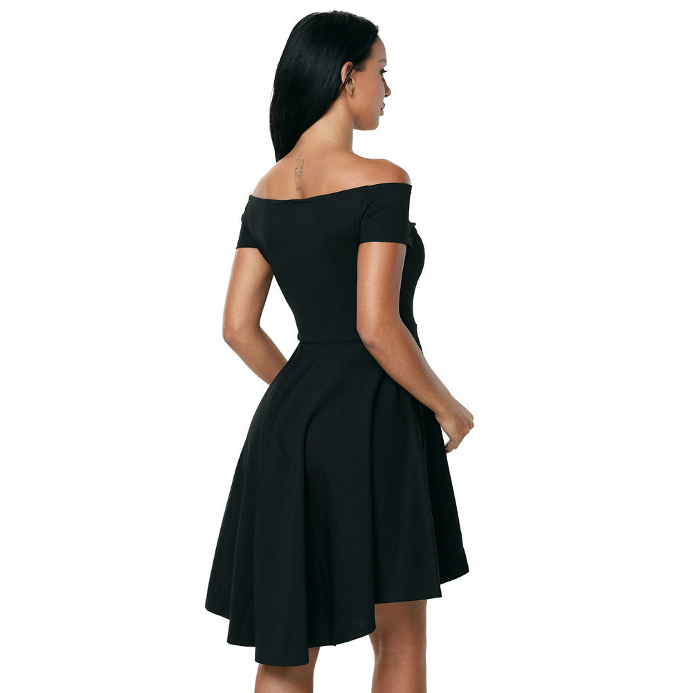 Amazon explosion sexy dress word collar short-sleeved long skirt strapless evening dress summer Europe and America women 61346