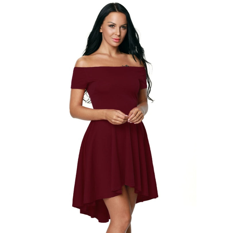 Amazon explosion sexy dress word collar short-sleeved long skirt strapless evening dress summer Europe and America women 61346