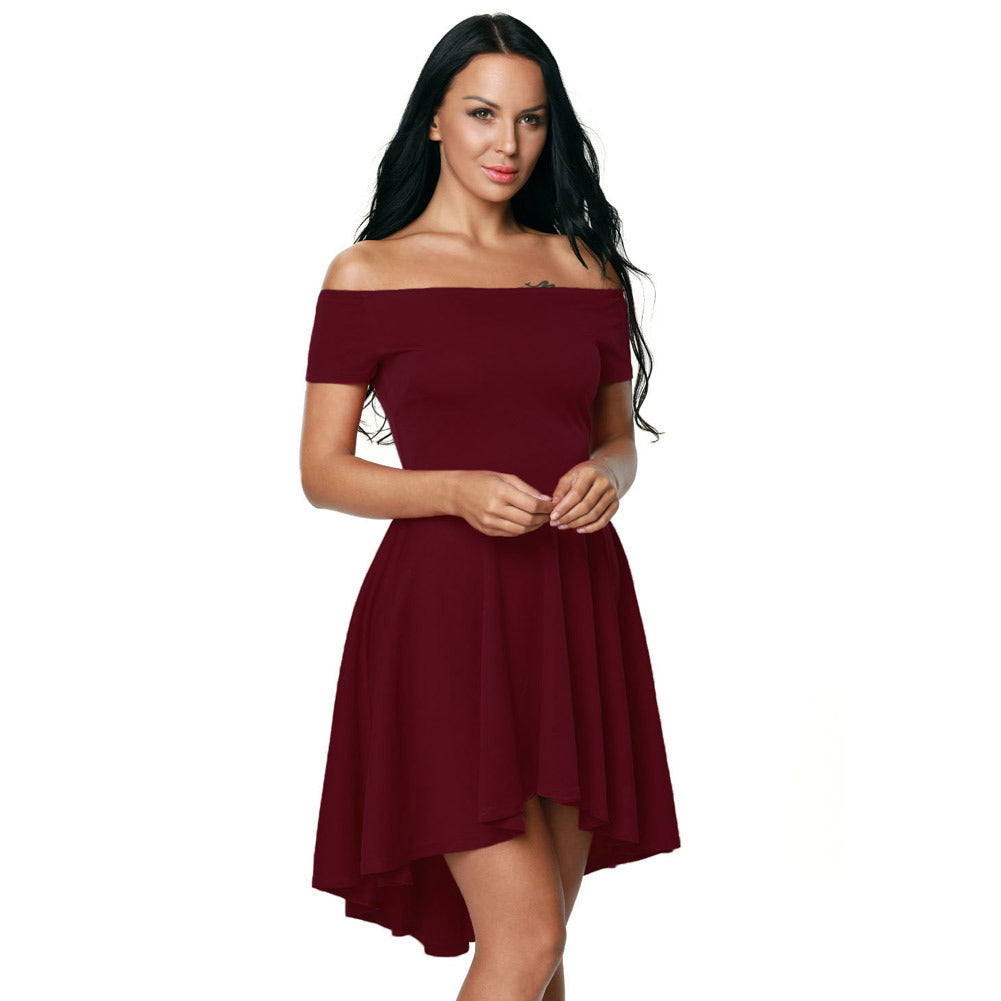 Amazon explosion sexy dress word collar short-sleeved long skirt strapless evening dress summer Europe and America women 61346