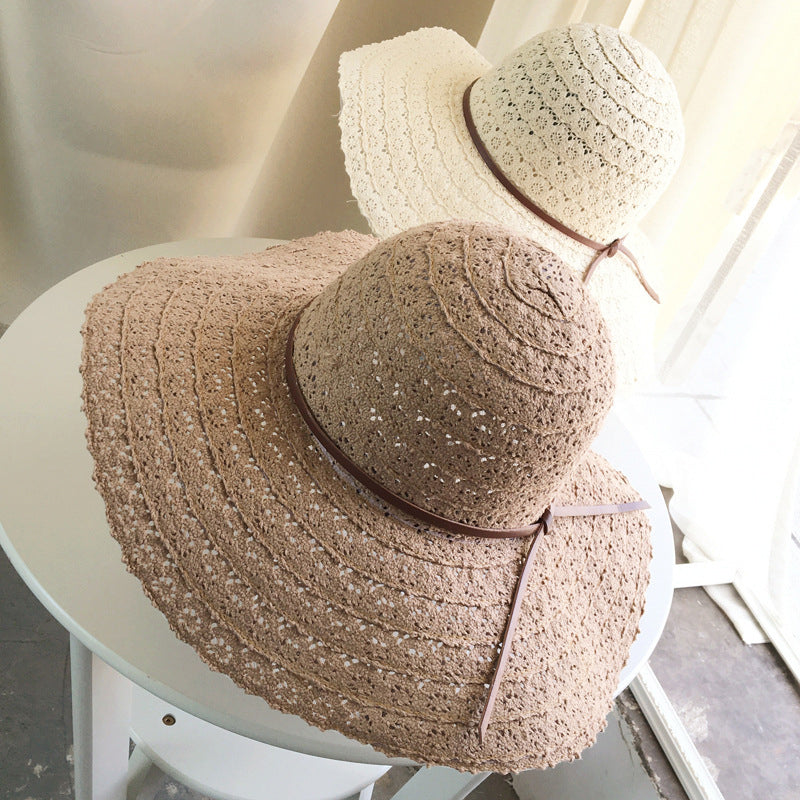 Foldable Women Straw Beach Sun Hat Summer Ladies Travel Wide Brim Cap