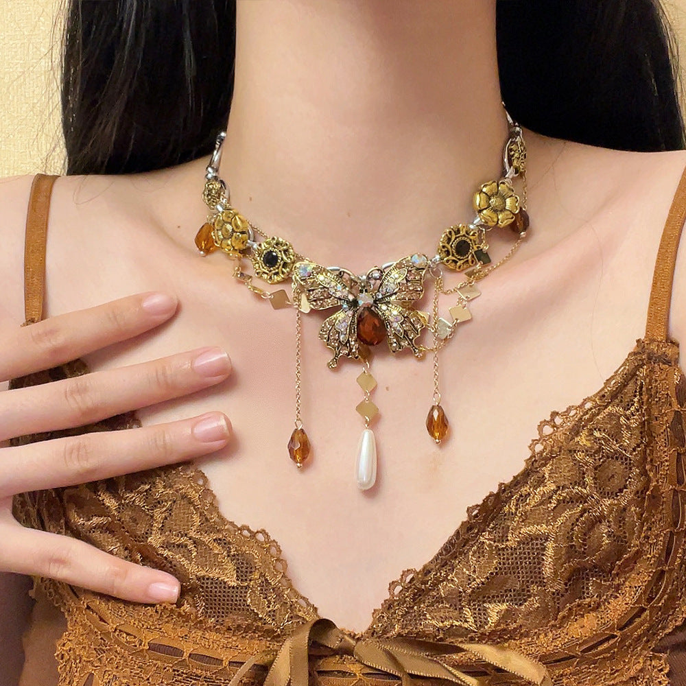 Chic Beaded Butterfly Necklace With Tassels For A Bold Glamorous Look