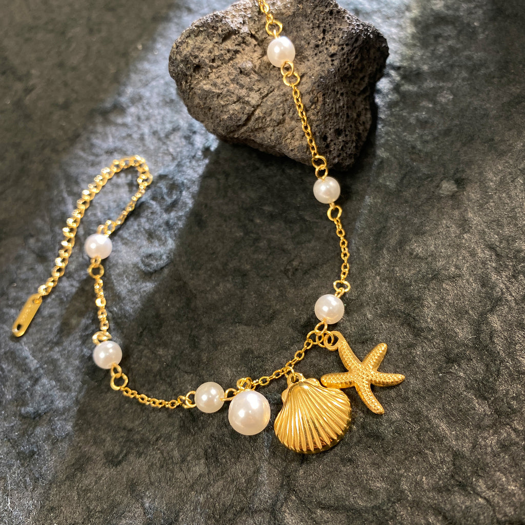 Titanium Steel Ocean Starfish Pearl Shell Bracelet