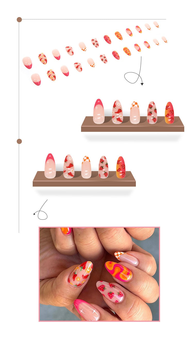 Pointed Nail Drop Shape Nail Tip Cute Fruits And Vegetables 24 Pieces Boxed