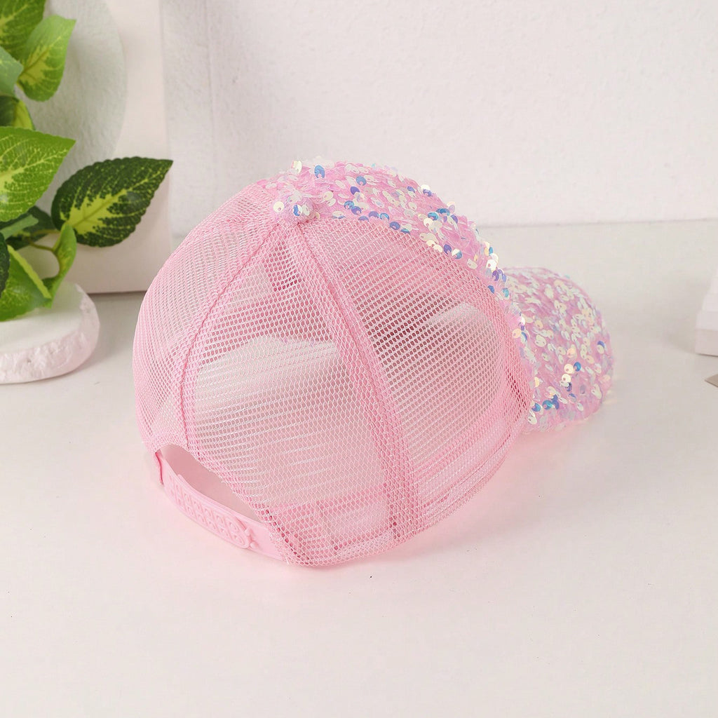 Colorful Sequin-embroidered Mesh Fabric Breathable Beanie With Sunshade Trendy Fashion Style Baseball Cap For Daily Outings, Parties, Outdoor Activities