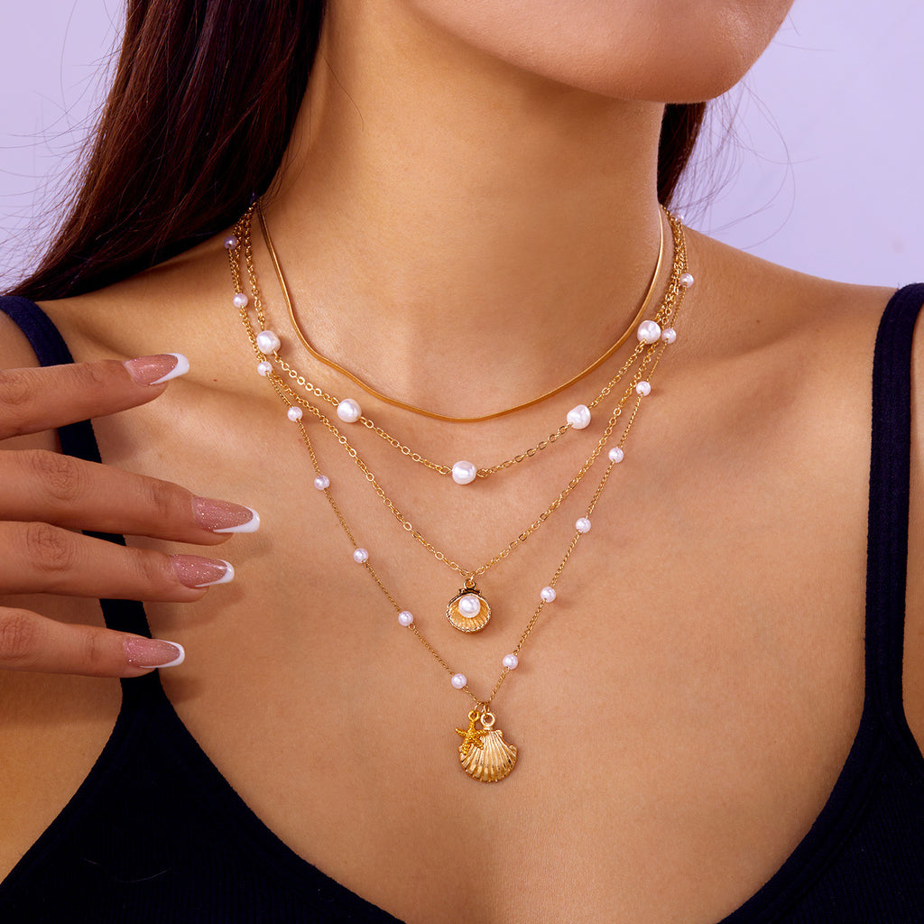 Multi Layer Shell Starfish Necklace Set