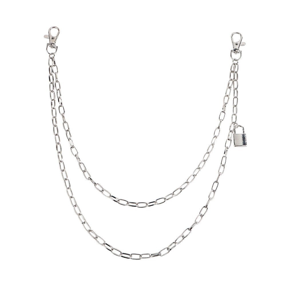 Double Metal Lockhead Chain With Silver Punk Hollowed-out for Unisex
