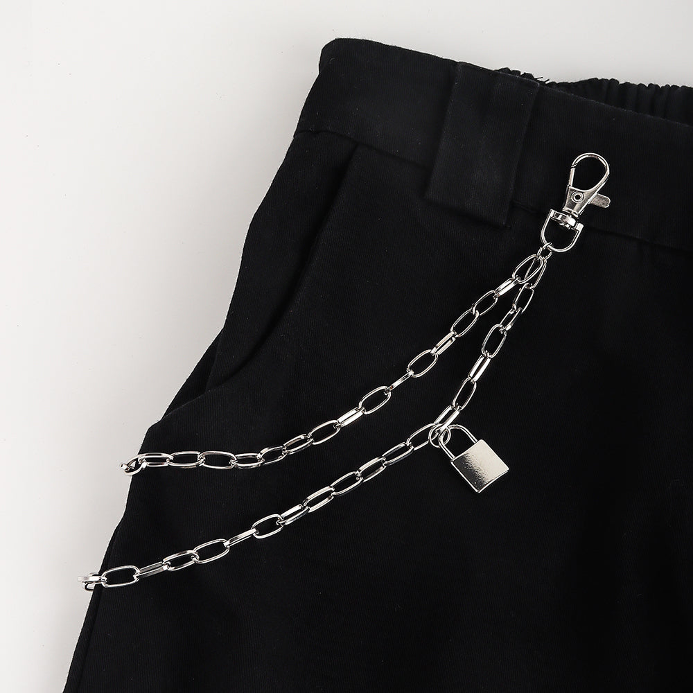 Double Metal Lockhead Chain With Silver Punk Hollowed-out for Unisex
