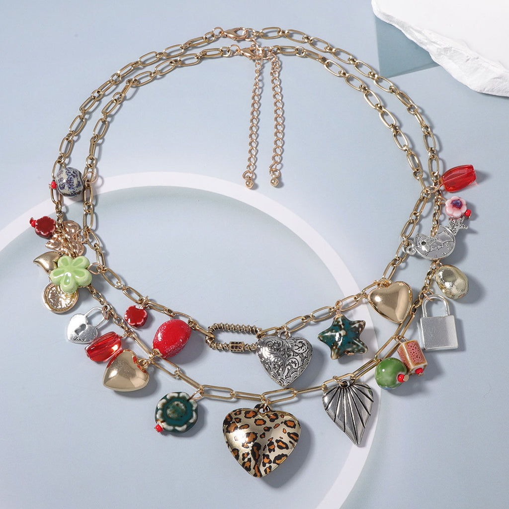 Trendy Retro Vacation Double Layer Twin Alloy Necklace