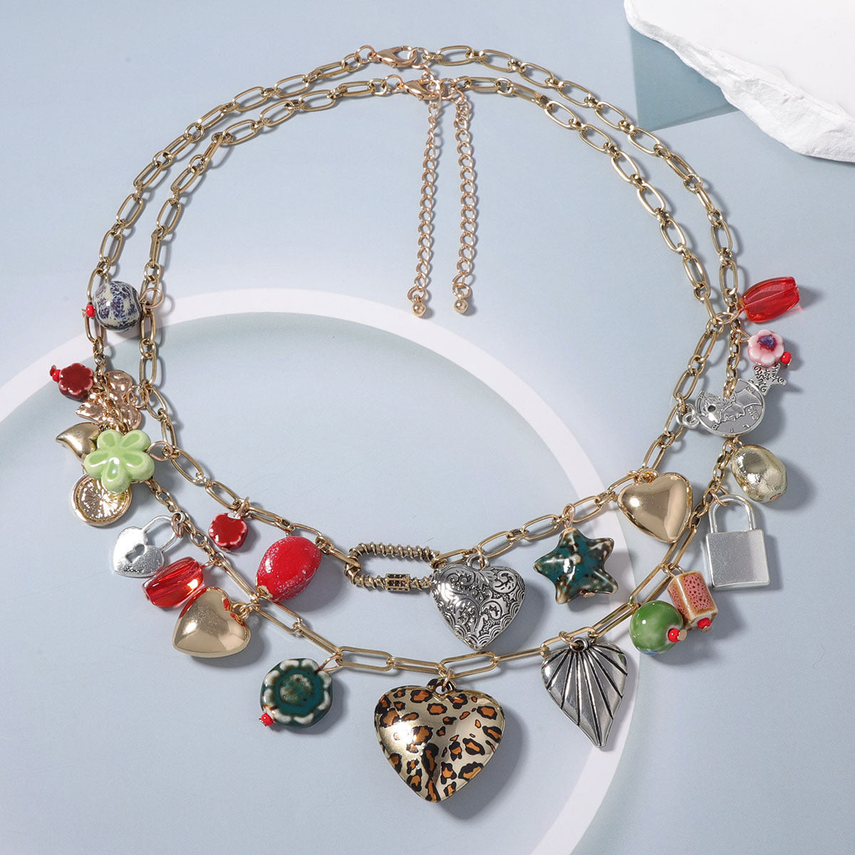 Trendy Retro Vacation Double Layer Twin Alloy Necklace