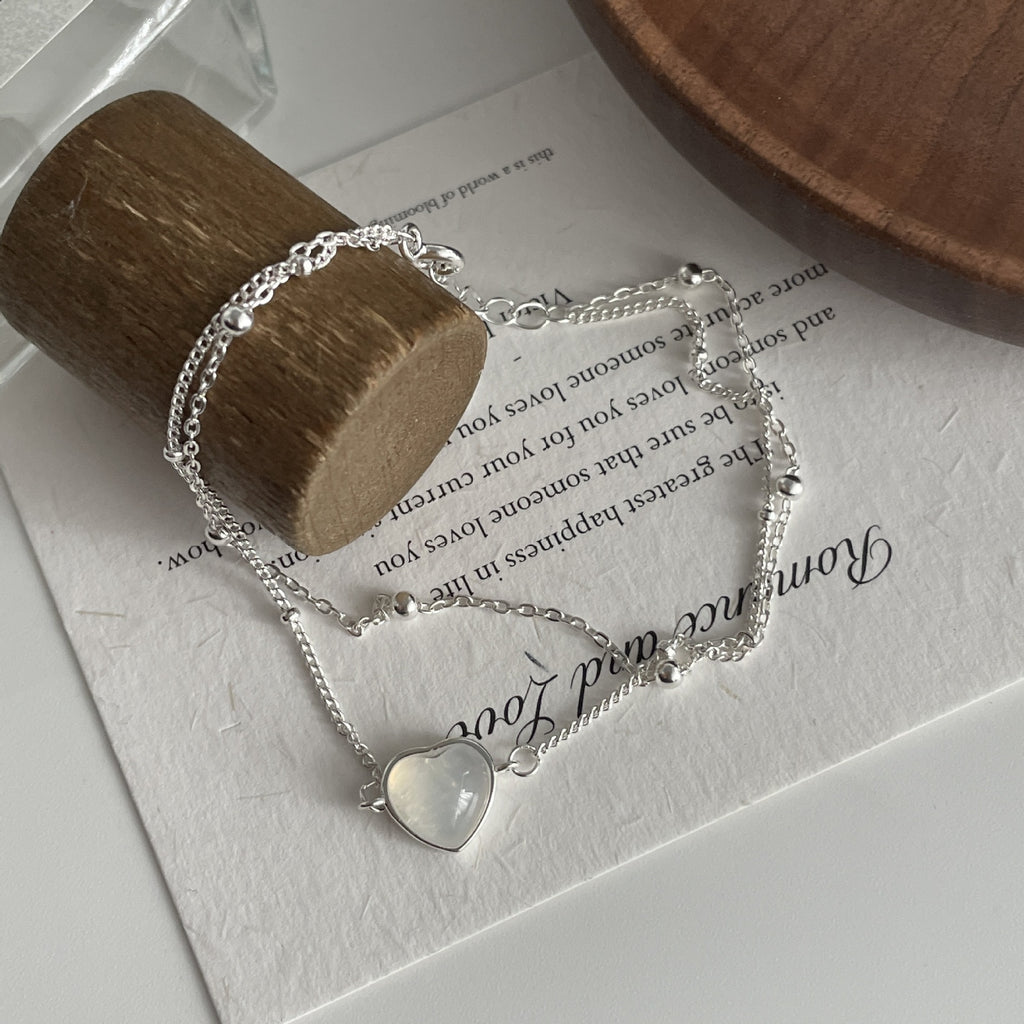 Double-layered White Chalcedony Heart Bracelet