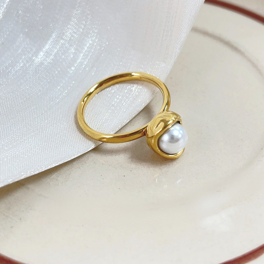 Light Luxury Pearl Shell Necklace Ring Suit Color Retention