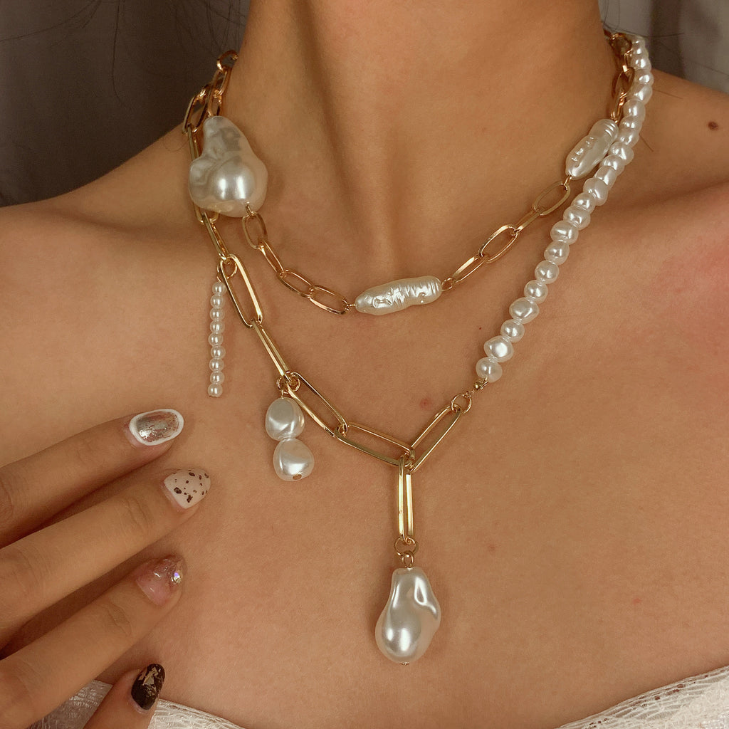 Baroque Shaped Pearl Irregular-chained Necklace