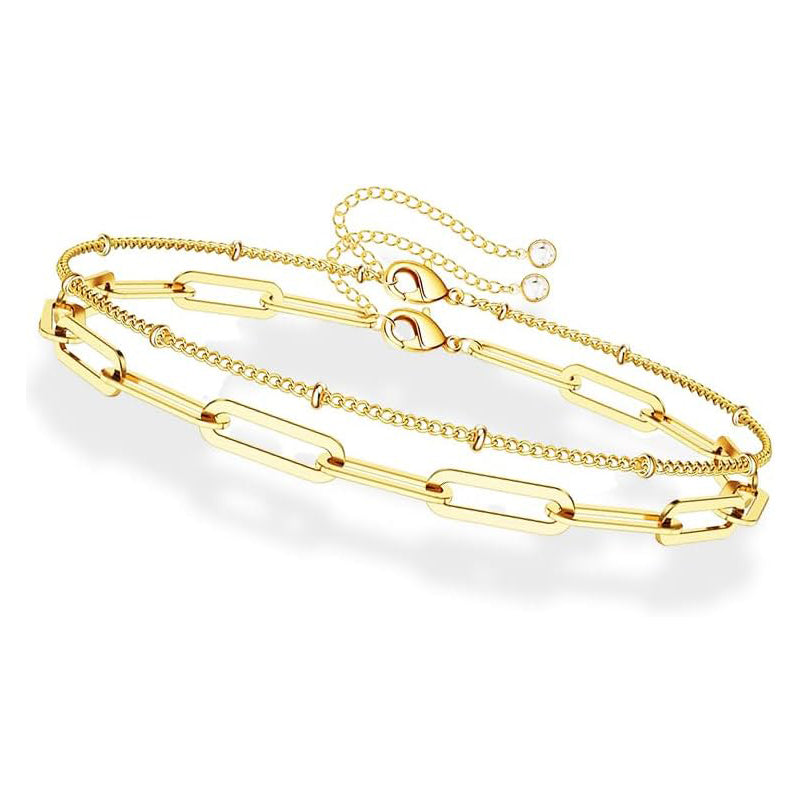 Dainty Gold Bracelets For Women, 14K Gold Filled Adjustable Layered Bracelet Cute Evil Eye Oval Chain Pearl Bar Turtle Gold Bracelets For Women Jewelry