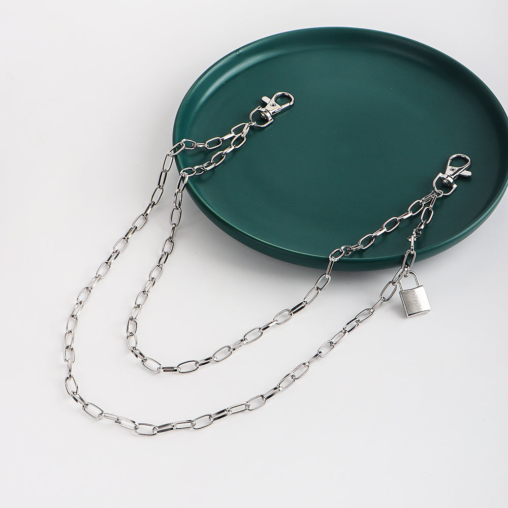 Double Metal Lockhead Chain With Silver Punk Hollowed-out for Unisex
