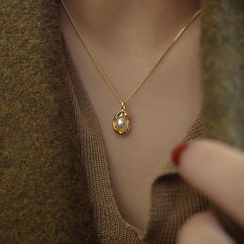 Light Luxury Pearl Shell Necklace Ring Suit Color Retention