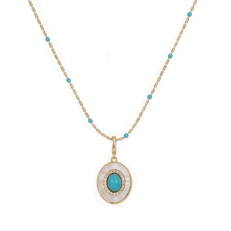 Turquoise Crystal Pearl Twin Chain Necklace