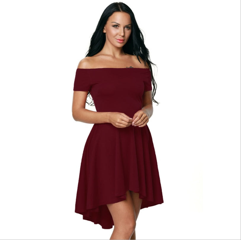 Amazon explosion sexy dress word collar short-sleeved long skirt strapless evening dress summer Europe and America women 61346