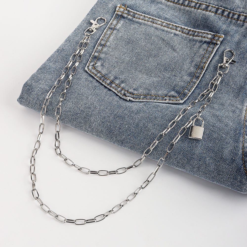 Double Metal Lockhead Chain With Silver Punk Hollowed-out for Unisex