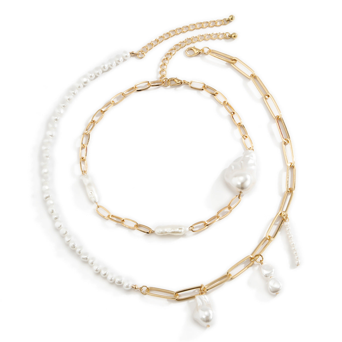 Baroque Shaped Pearl Irregular-chained Necklace