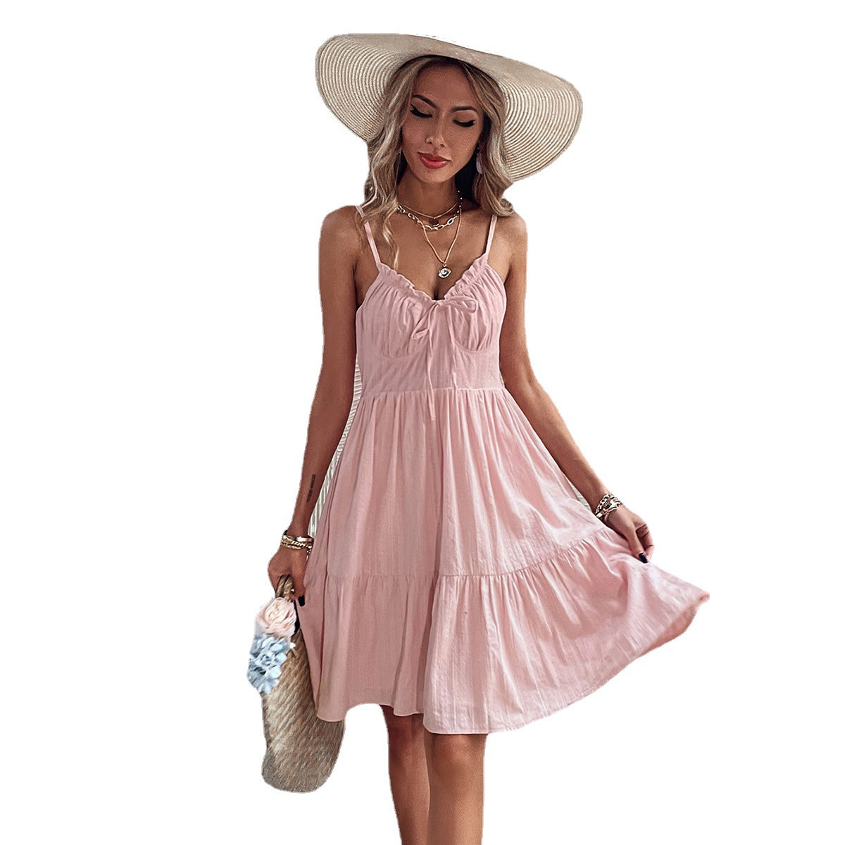 Summer New Style Suspender Skirt Lotus Leaf Skirt Holiday Style Dress Women