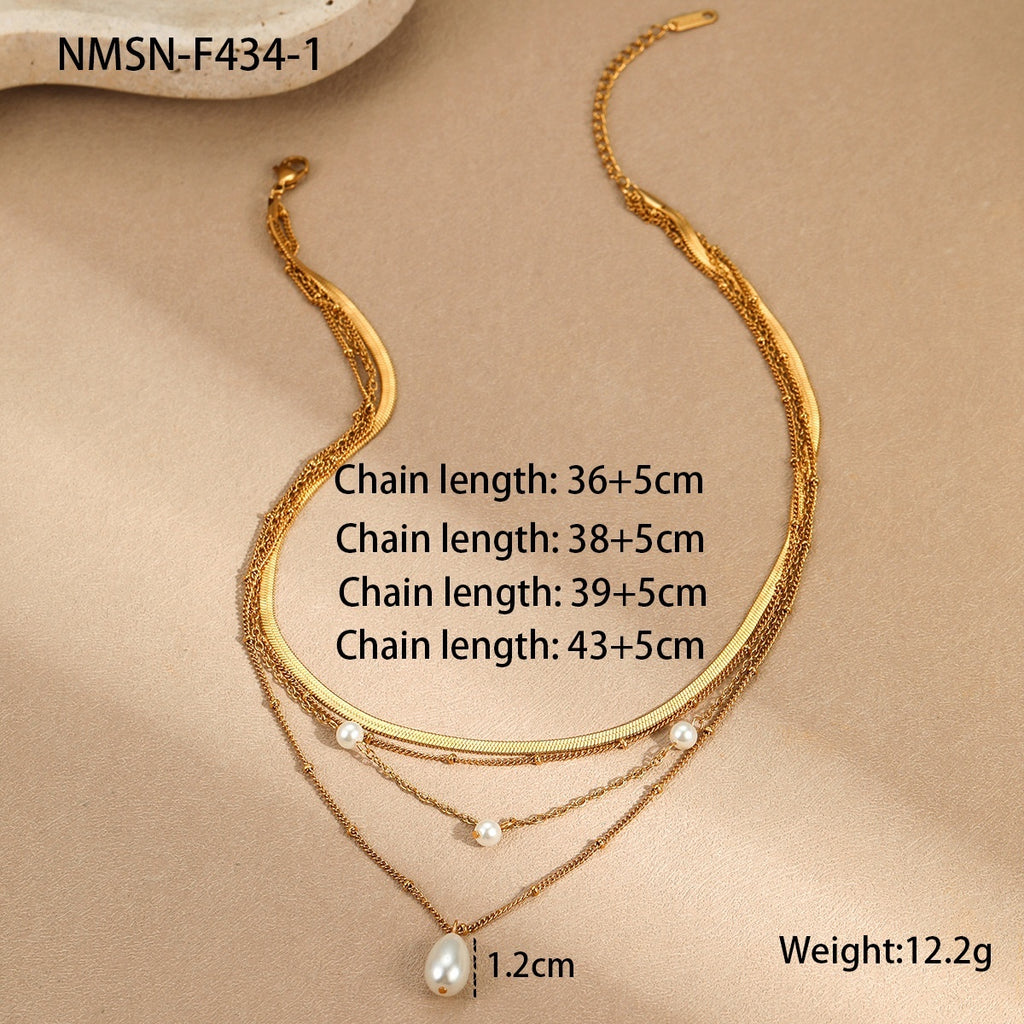 Water Drop Imitation Pearl Tassel Pendant Multi-layer Necklace For Women
