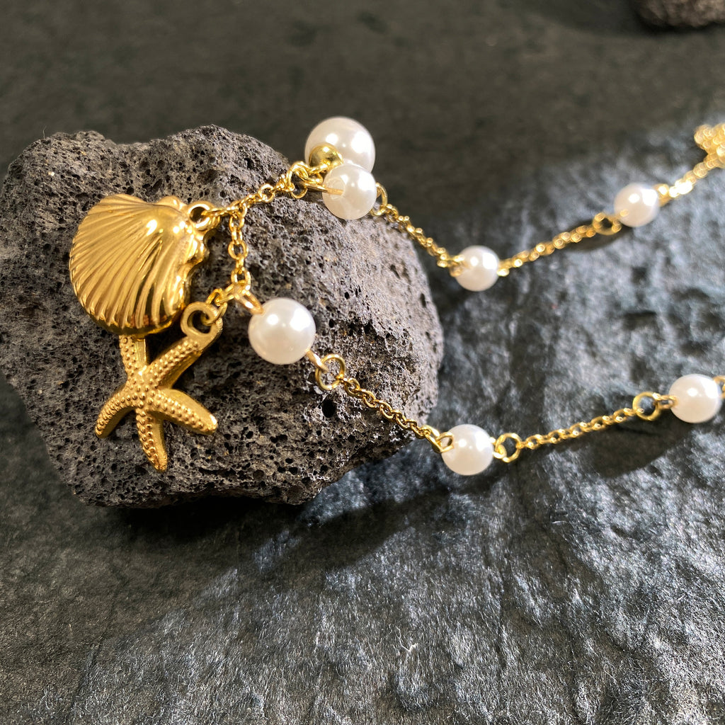 Titanium Steel Ocean Starfish Pearl Shell Bracelet