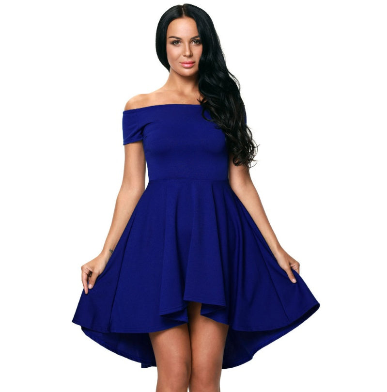 Amazon explosion sexy dress word collar short-sleeved long skirt strapless evening dress summer Europe and America women 61346