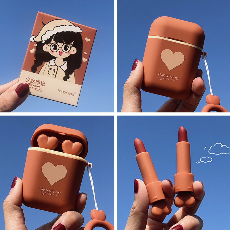 Double Tube Velvet Lipstick Matte Matte Earphone Storage Box Portable