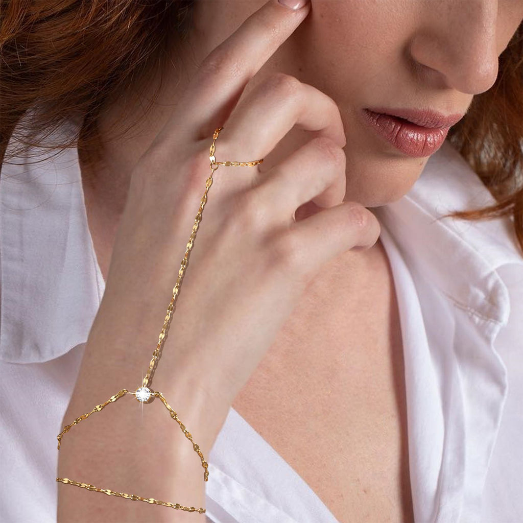 Unique Niche Lip Chain With Zircon Accents And A Double-layer Finger Chain