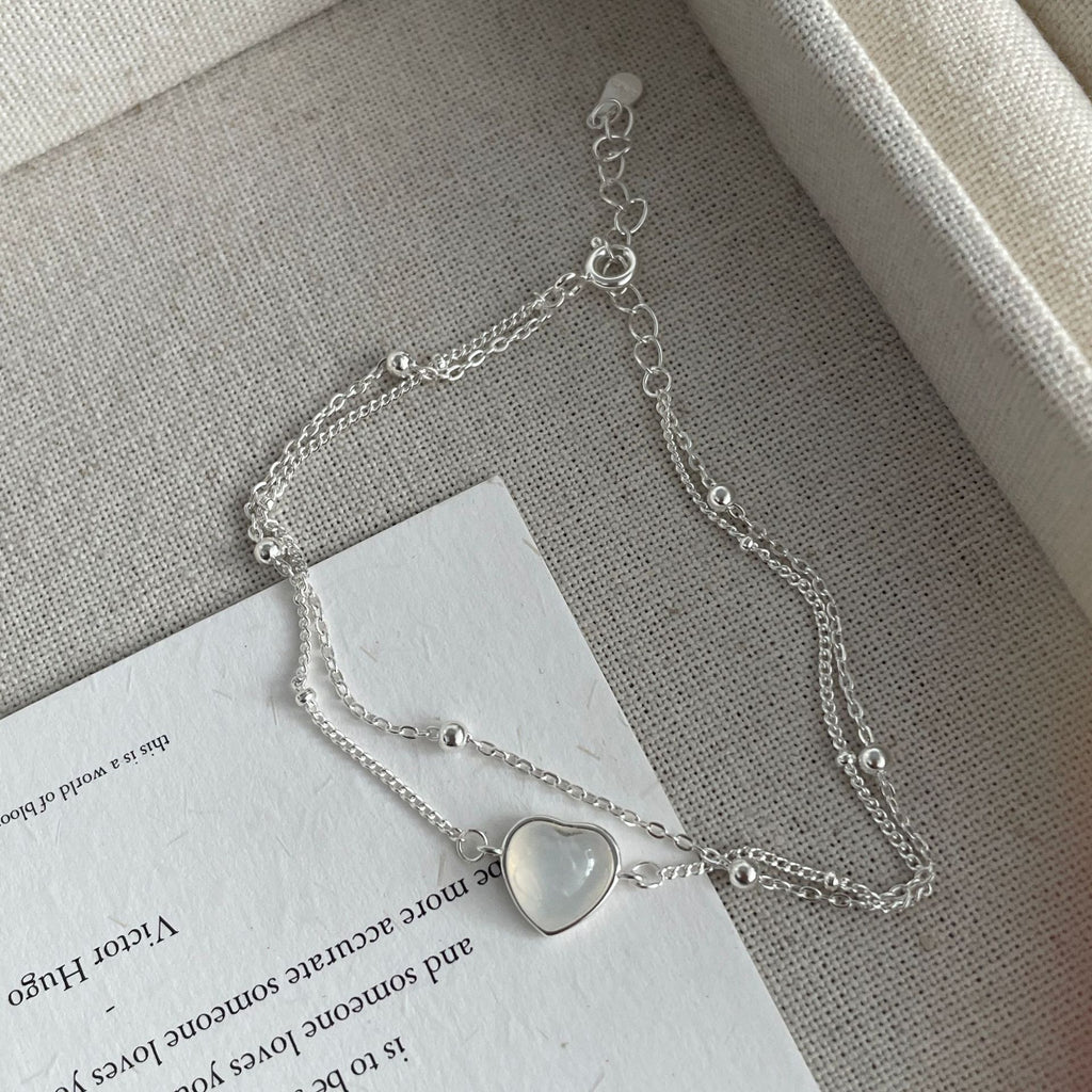 Double-layered White Chalcedony Heart Bracelet