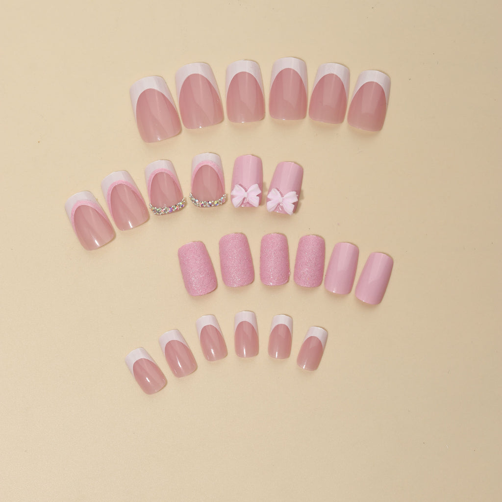 Women's Fashion French Pink Bow Manicure