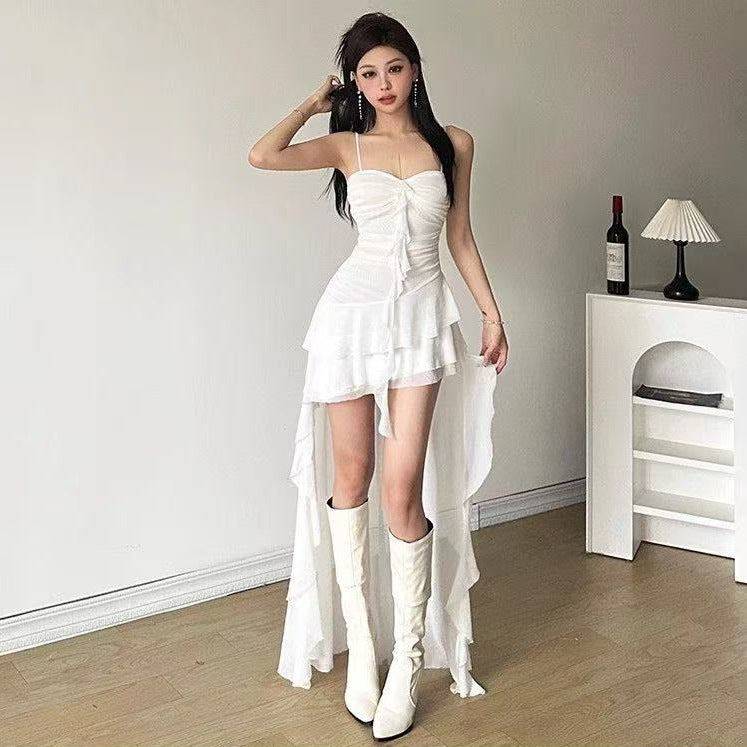 Summer French Super Fairy Pure Desire Ruffled Spaghetti Straps Dress For Women
