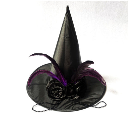 Tefal Rose Feather Halloween Ruffled Witch Hat
