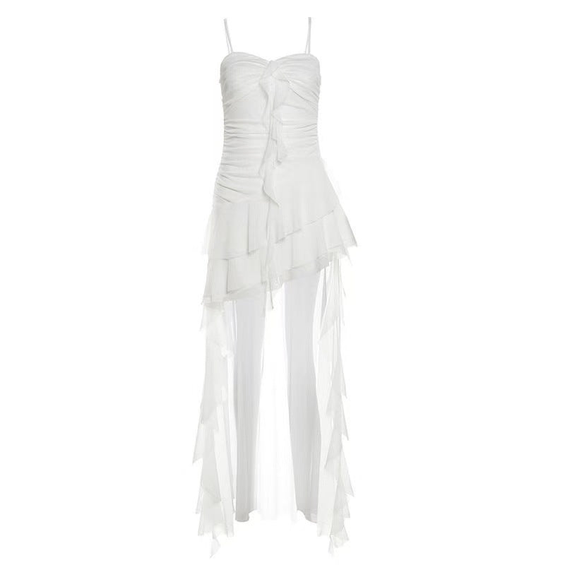 Summer French Super Fairy Pure Desire Ruffled Spaghetti Straps Dress For Women
