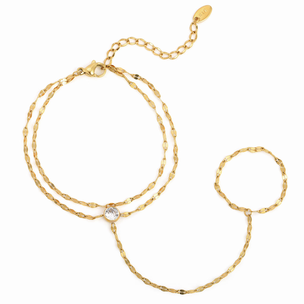 Unique Niche Lip Chain With Zircon Accents And A Double-layer Finger Chain