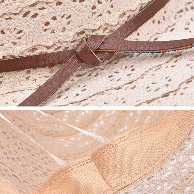 Foldable Women Straw Beach Sun Hat Summer Ladies Travel Wide Brim Cap