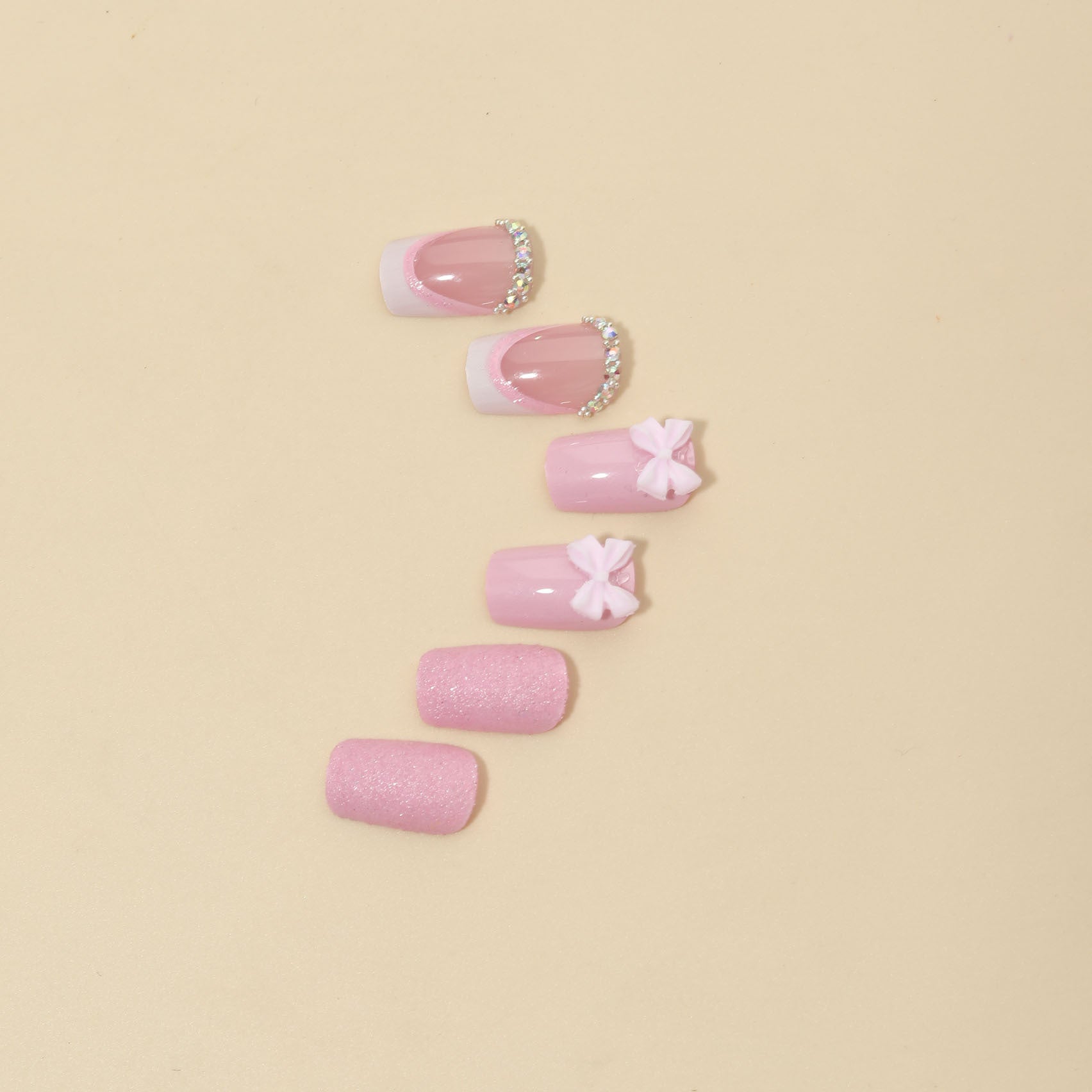 Women's Fashion French Pink Bow Manicure