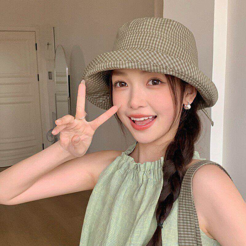 Curved-brim Plaid Fisherman Womens Vacation Sun Hat