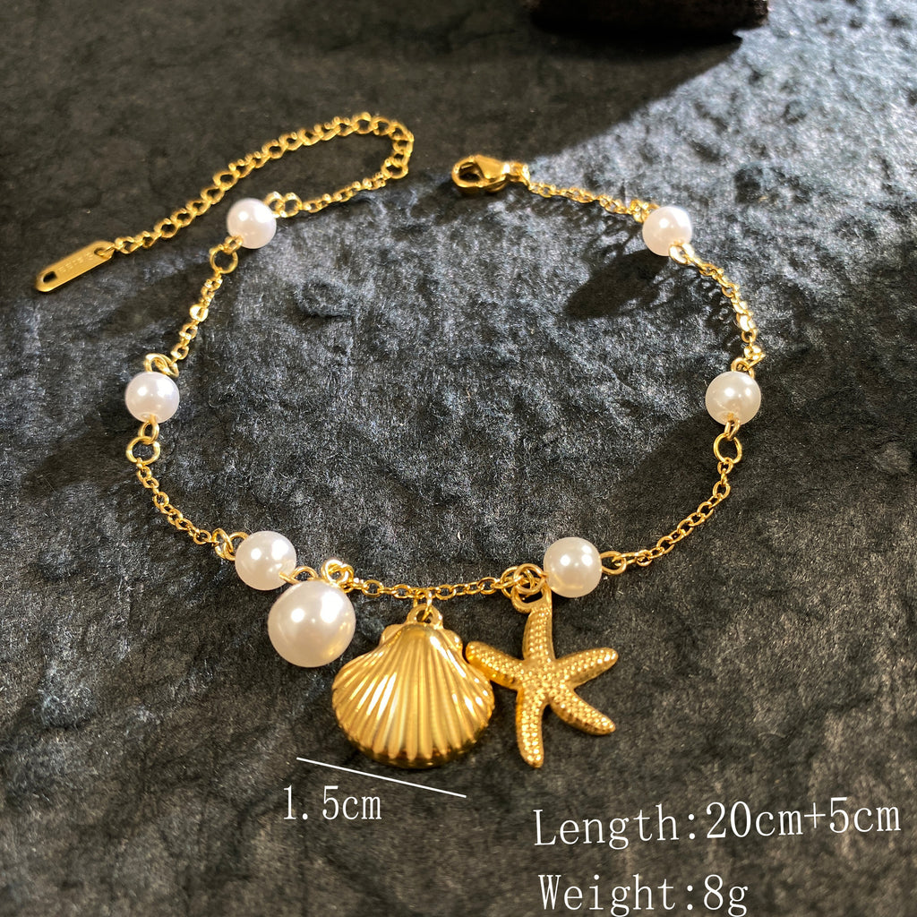Titanium Steel Ocean Starfish Pearl Shell Bracelet
