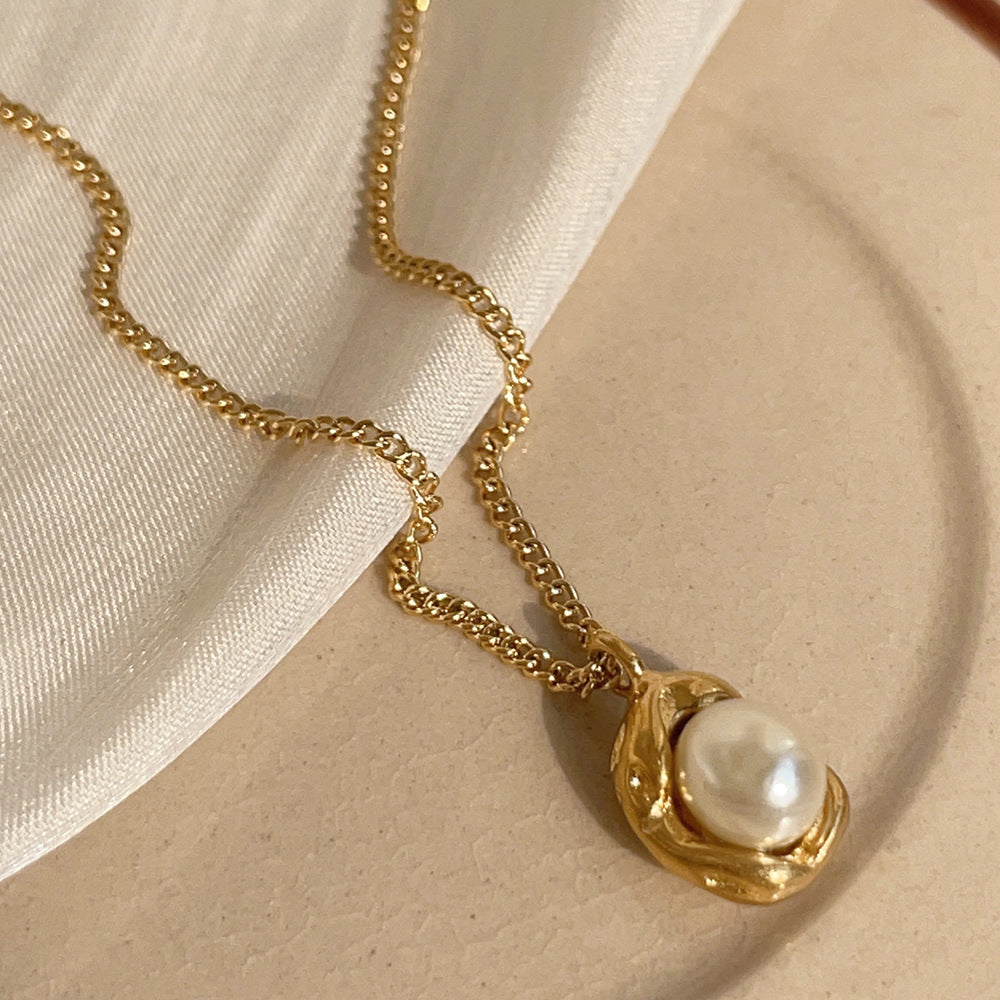 Light Luxury Pearl Shell Necklace Ring Suit Color Retention